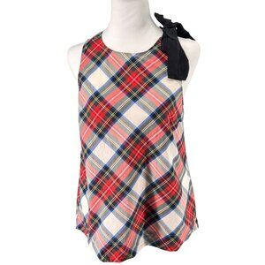 J. Crew Red plaid Bow Tie Shoulder Sleeveless Top Tartan Holiday EUC Sz 4
